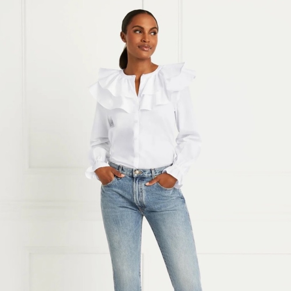 Hill House Briar Ruffle Collar Button Down Long Sleeve Blouse